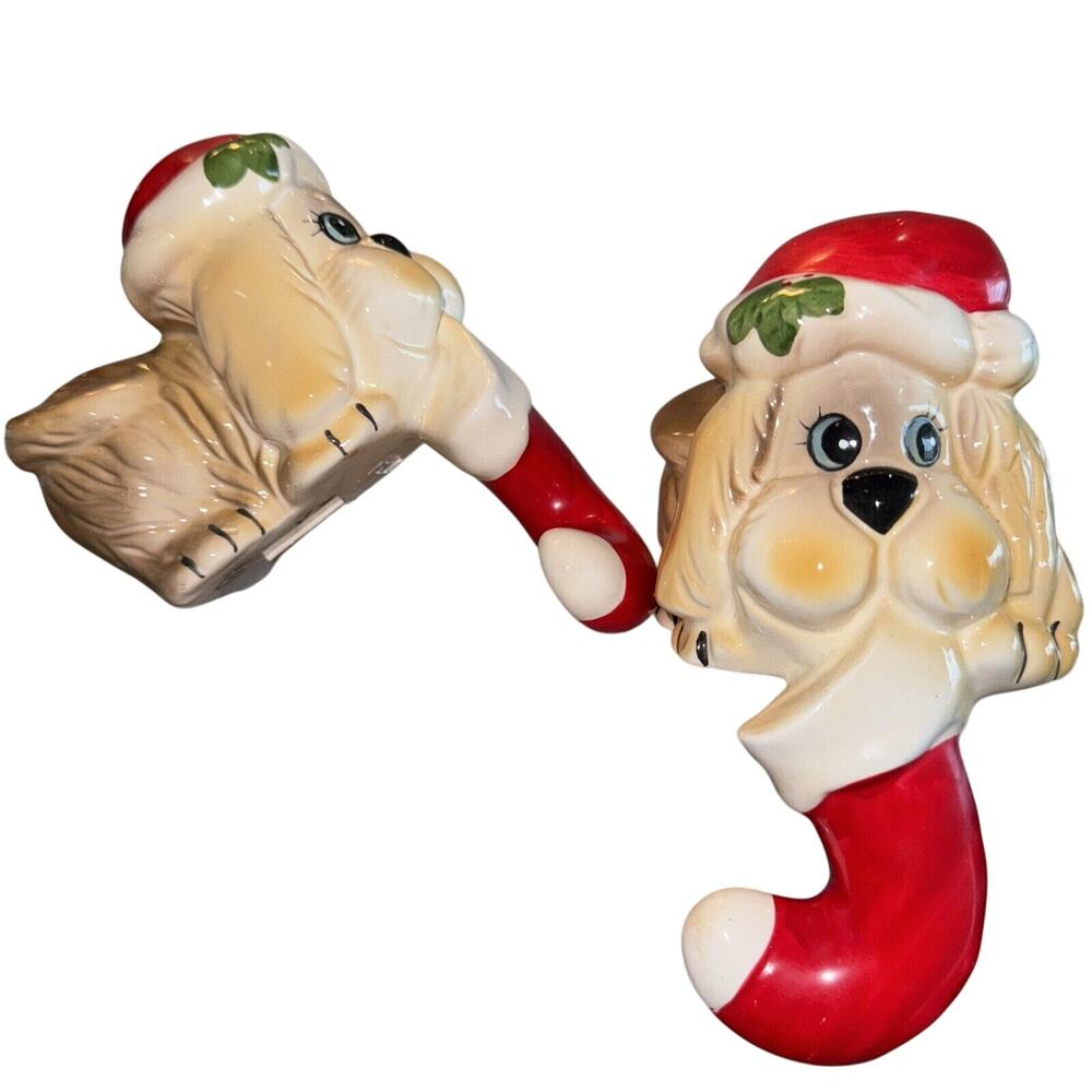 2 Vintage House Of Lloyd Christmas Stocking Hangers Spaniel Dog‎ Kitsch Maltese